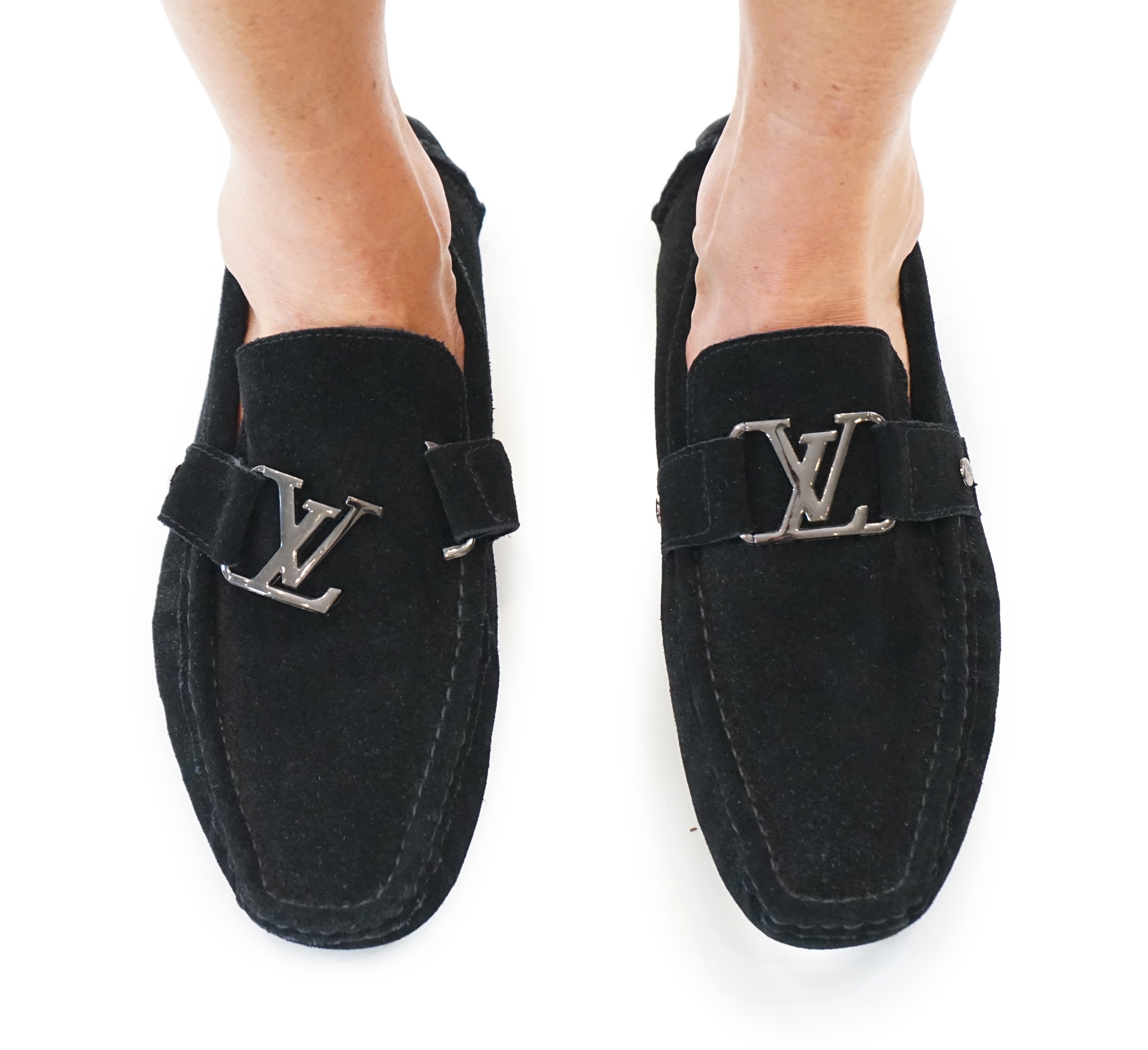 A pair of Louis Vuitton black suede Monte Carlo loafers, size 41